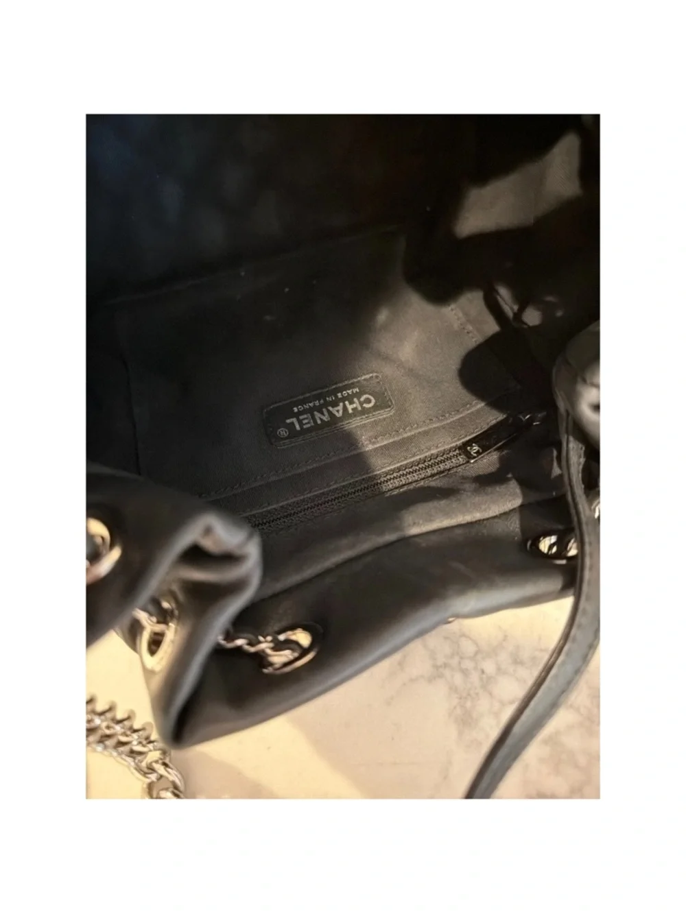 CHANEL Black Quilted Leather Bucket Hobo with Chain Strap